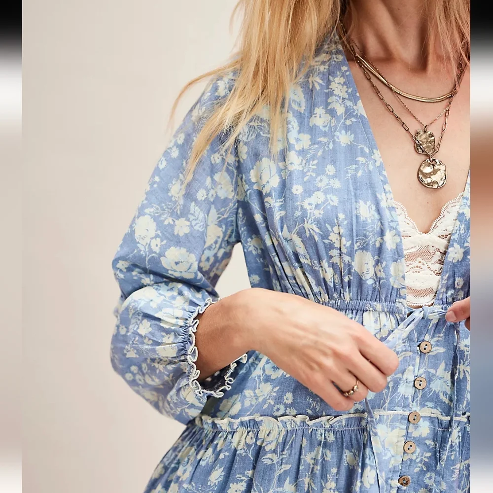 Free People Pappiet Midi Dress in Blue sz SML 💲ON SALE💲 - Picture 4 of 16